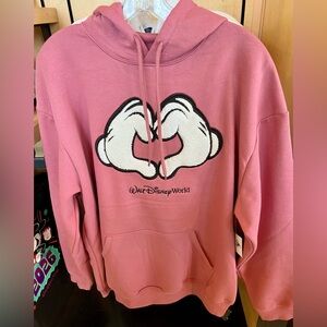 2026 Disney Parks Mickey Hands Valentines Day Hoodie Pullover Sweatshirt Pink L